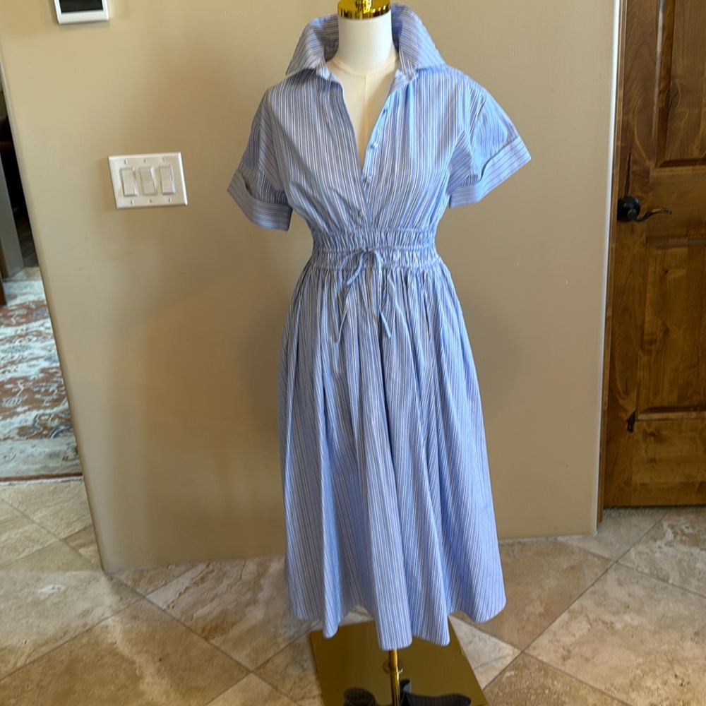 J. Crew Blue Striped Midi Dress
